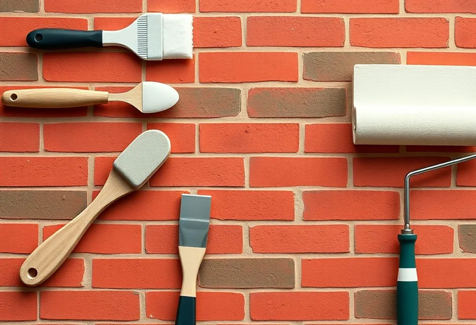 Outils de peinture disposés dans l'ordre des étapes du chantier