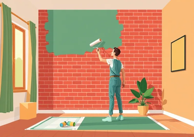 Peintre appliquant la peinture au rouleau sur un mur de salon